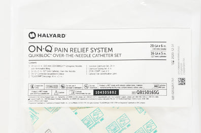 Halyard QB15016SG Pain Relief System, Over-The-Needle Cath. Set 16Ga x 5inch (x)
